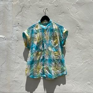 Vintage light turquoise yellow plaid short sleeve